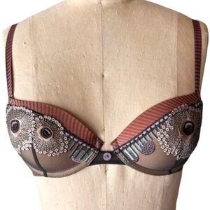 Vintage 90s Lou Paris Peacock Feather Embroidered Bra